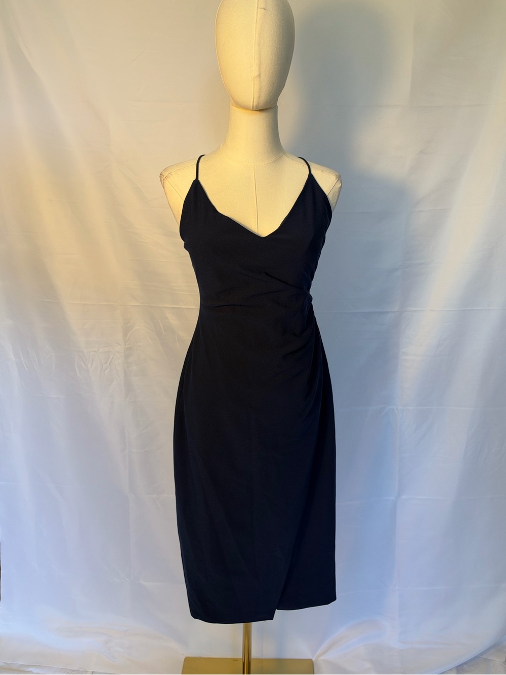 Black Halo Black Midi Slip Dress with Spaghetti Straps